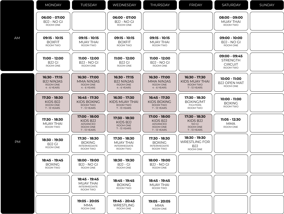 Roar MMA Bibra Lake Timetable