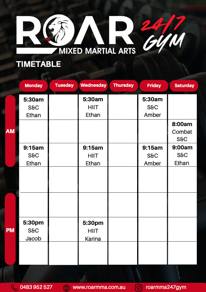 RMMA Gym Timetable 26062026